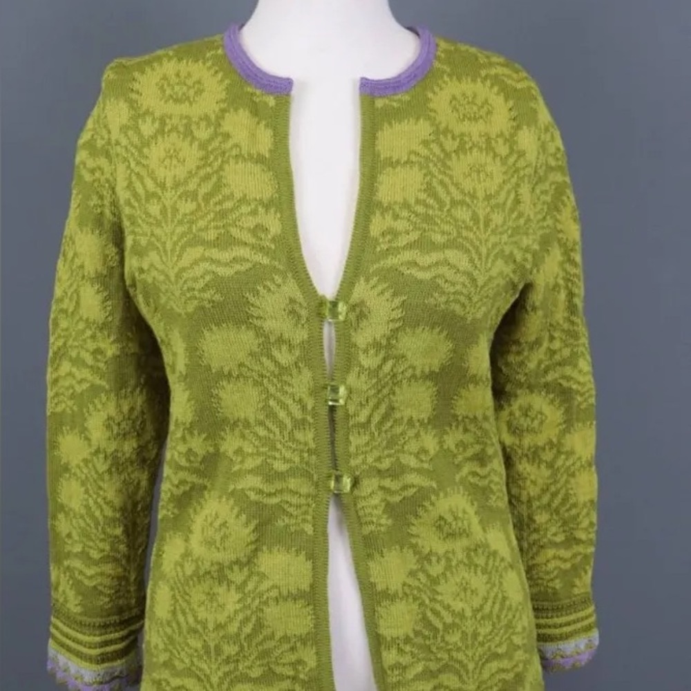 Oleana Floral Knit Cardigan in Olive and Lavender